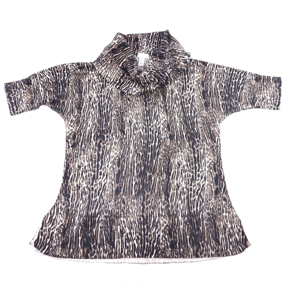 Chico's Animal Print Short Sleeve Cowl Neck Sweater Size 2